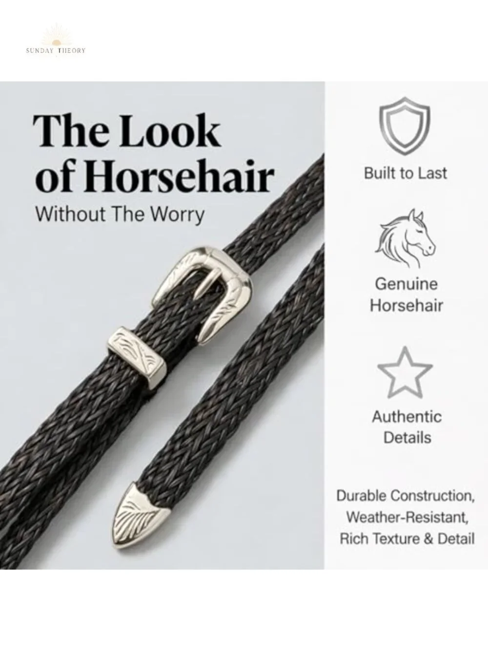 Horsehair Hat Band for Cowboy Hats, Adjustable Braided Ends, Western Style,
